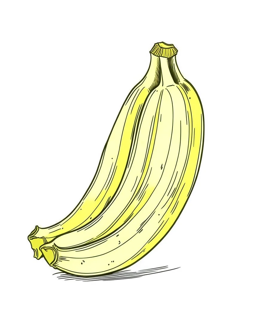 Simple line drawing illustration of a yellow banana on a white background.