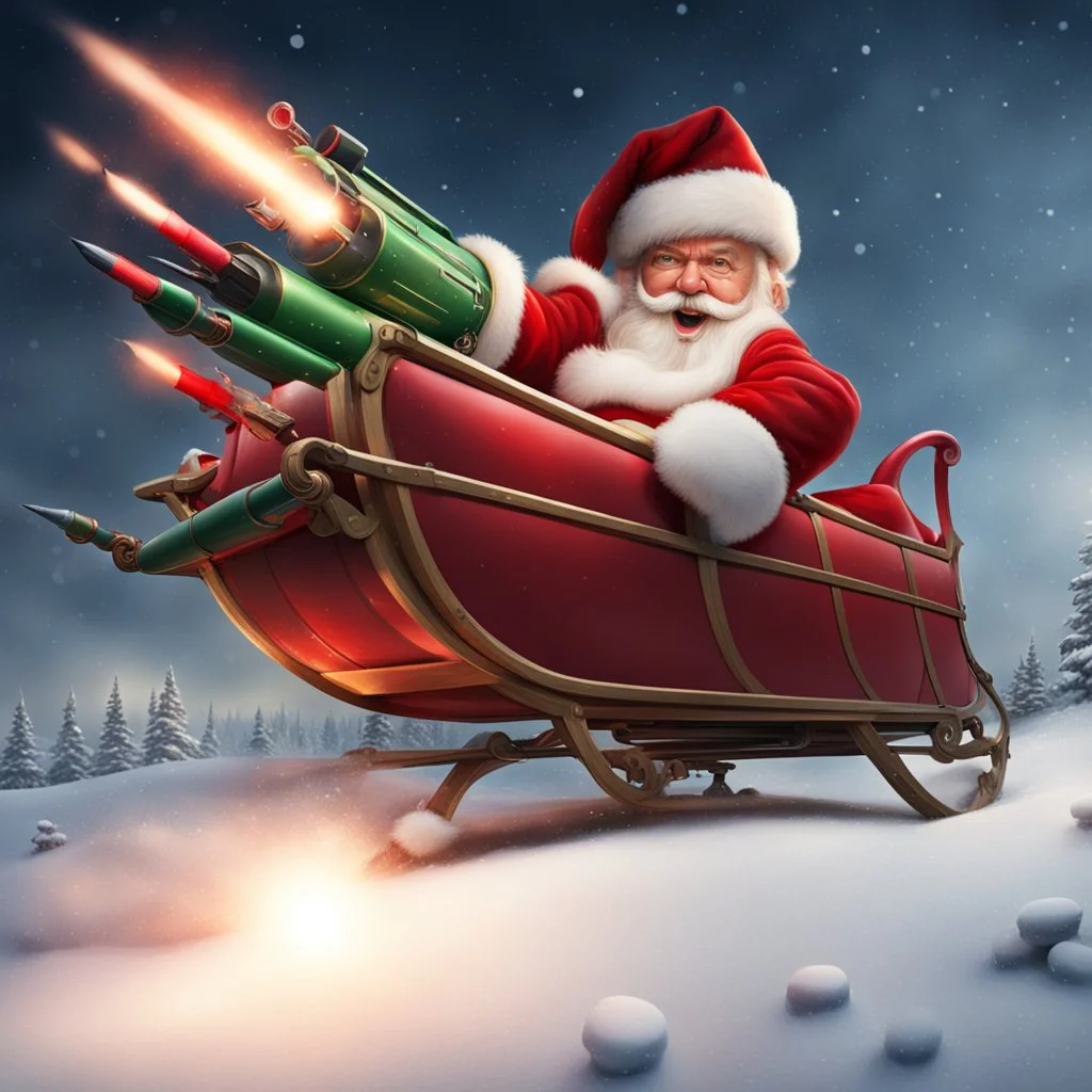 Santa's sleigh is equipped with missiles.