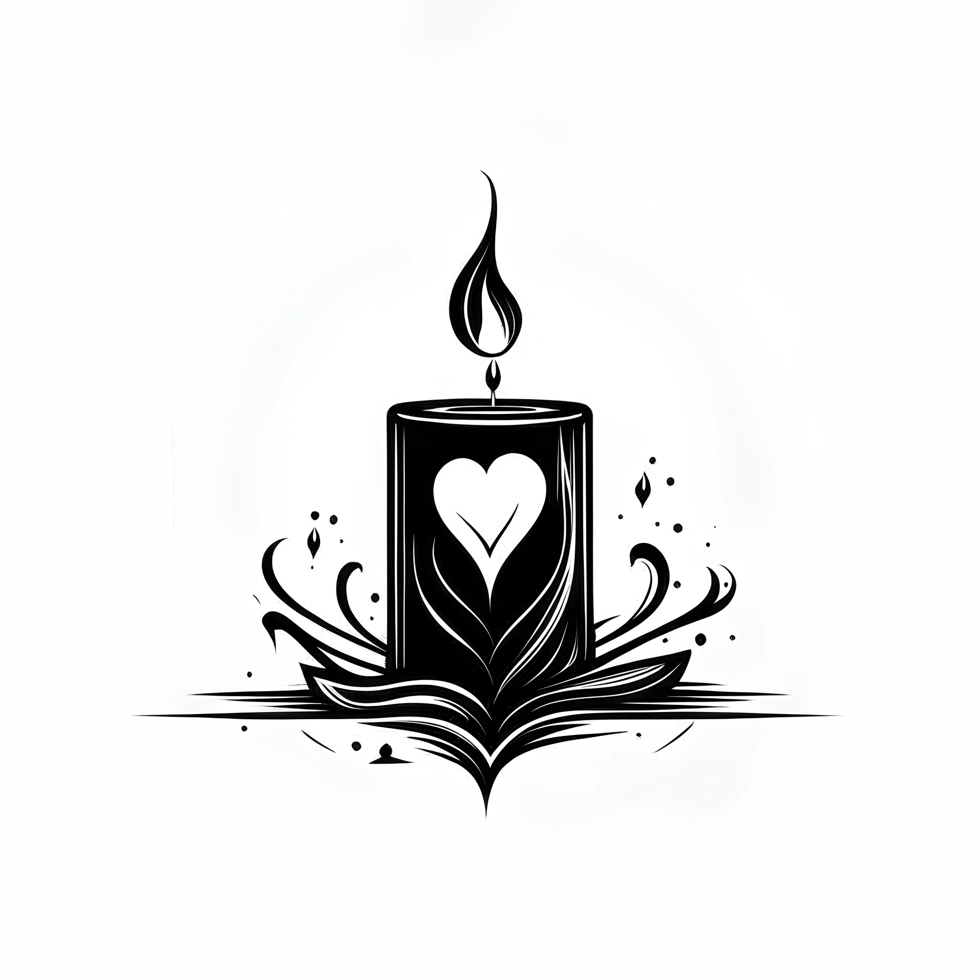 black and white illustration heart shape candle simple clean line