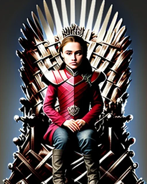 A young vampire girl sitting on a great iron throne