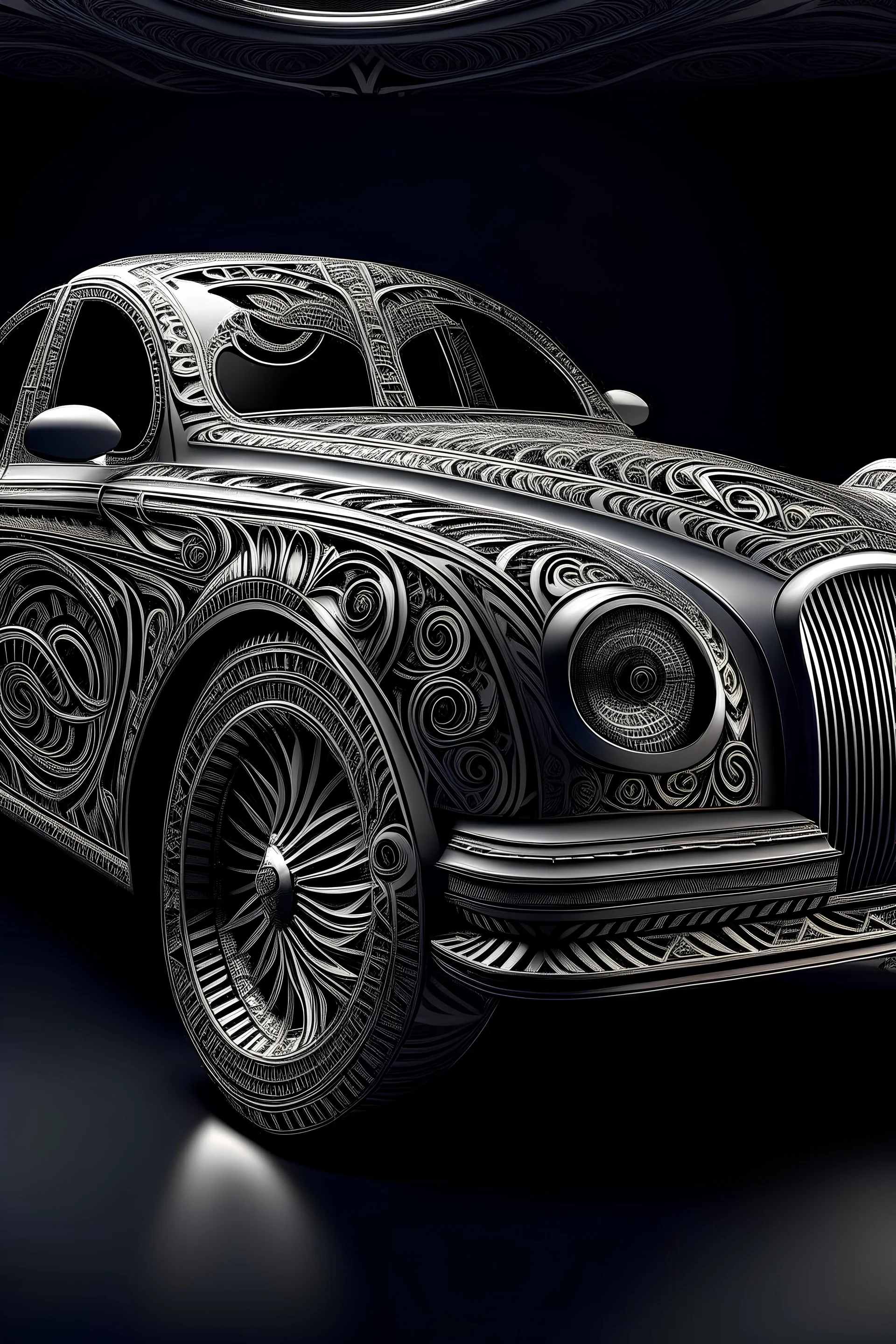 Car design with Arabic ornaments, bar light, creative,Arabic calligraphy, arabesques, highly detailed, hyper realistic