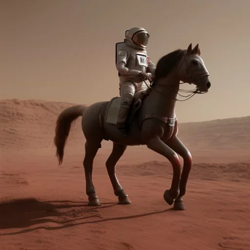 Riding horse astronaut mars