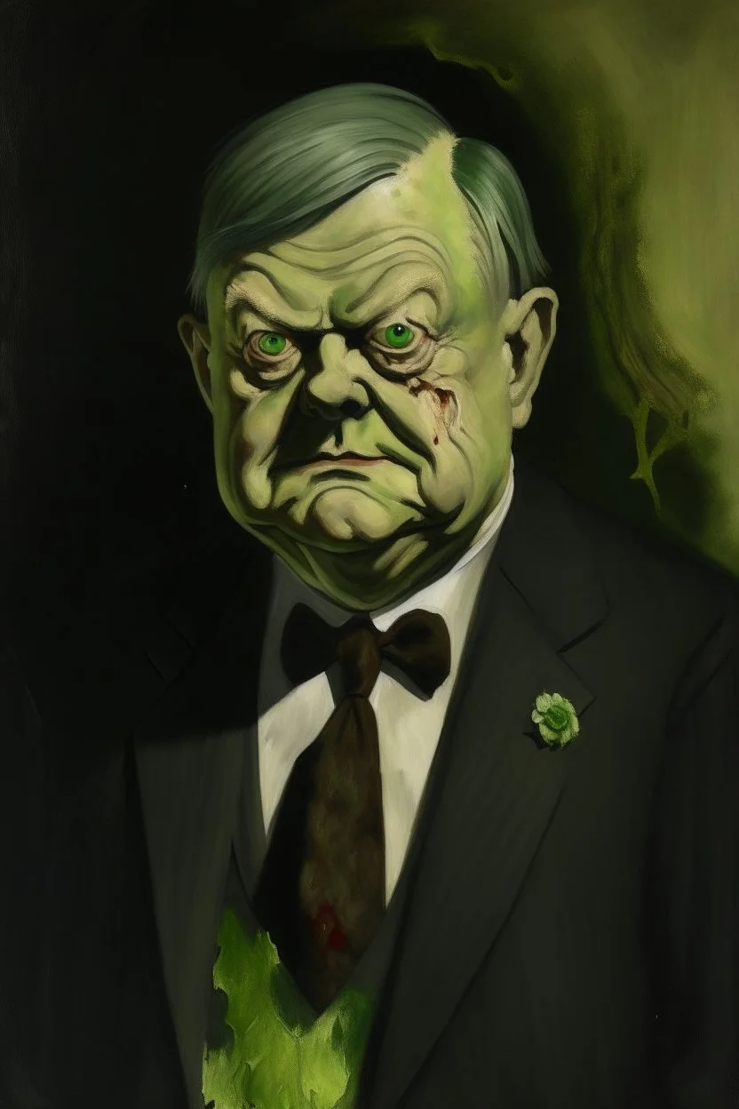 President Herbert Hoover painted as a undead zombie gorgon monster