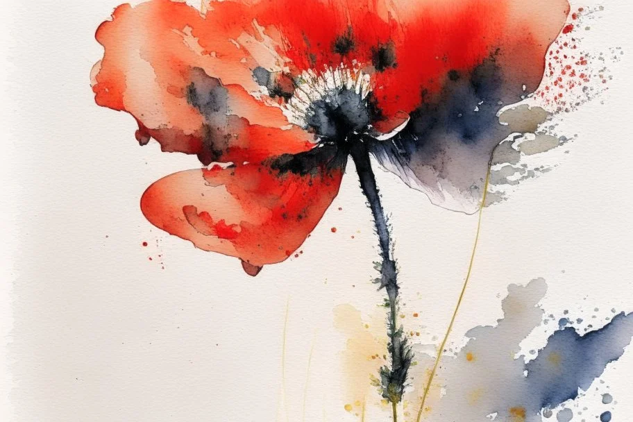 abstract watercolour poppy in the style of jean haines
