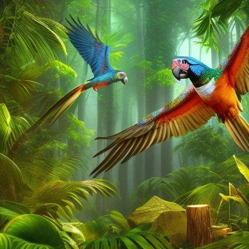 parrot full body flying jungle background