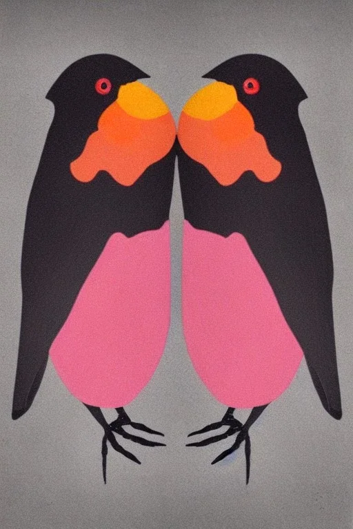 Gemini zodiac sign, crows, pink, orange, grey, hyper realistic