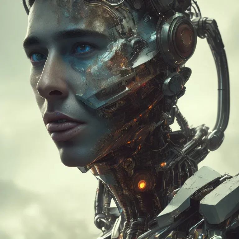 portrait,perfect face lionel messi robot, post-apocalyptic in a cyberpunk city, realistic, intriacte detail, sci-fi fantasy style, volumetric lighting, particales,highly detailed,cinamatic, deep colours,8k