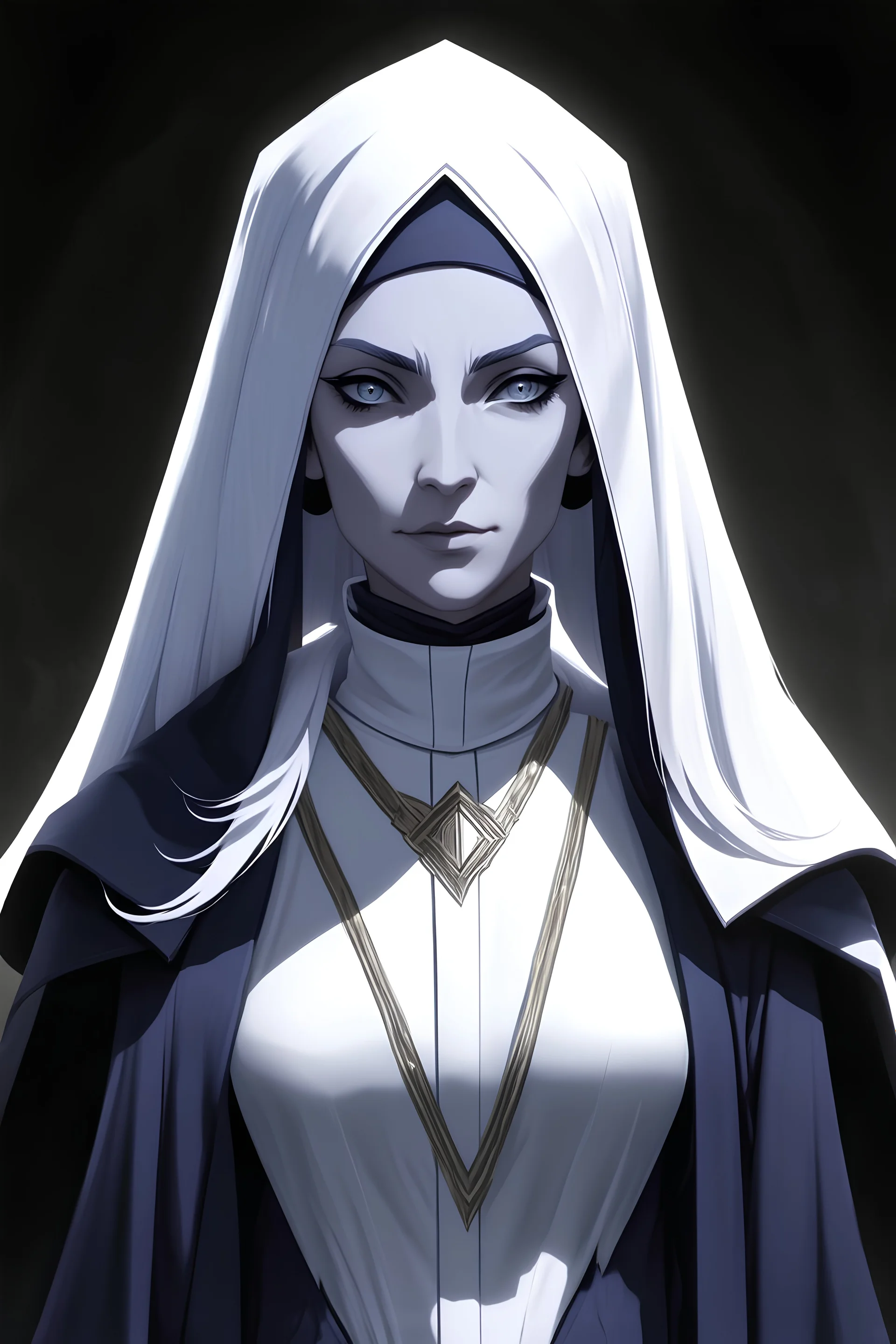 dnd, fantasy, high resolution, portrait, drow female priest with white hair