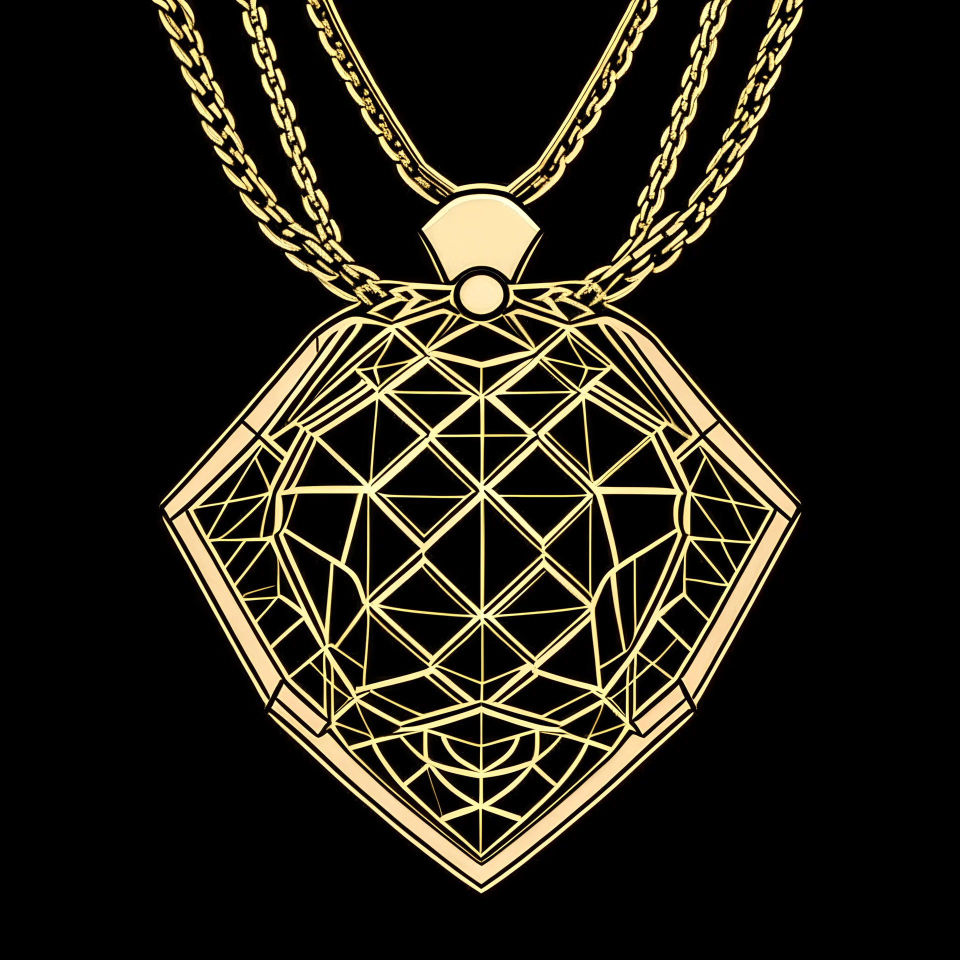 gold soccer necklace complex 2d vector geometric cutout shape outline frame lines with sharp edges vector style svg product studio photography