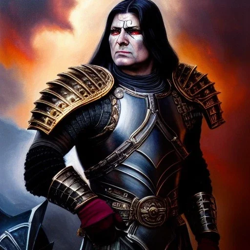 Ultra detailed fullbody Portrait in oil on canvas of Apocalypse villain with Armor ,extremely detailed digital painting, extremely detailed face,crystal clear Big Glowing red eyes, mystical colors ,perfectly centered image, perfect composition, rim light, beautiful lighting, 8k, stunning scene, raytracing, anatomically correct, in the style of robert e howard and Ken Kelley and Ohrai Noriyoshi and Simon Bisley and tomzj1