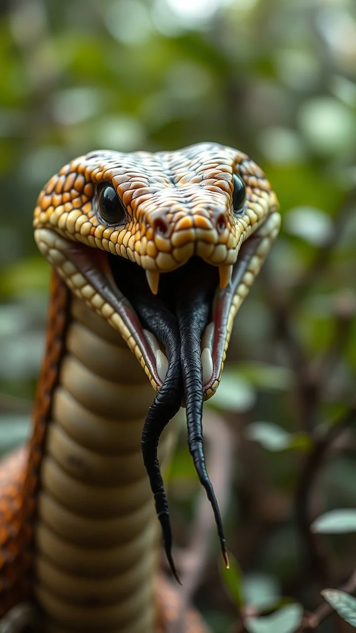 A snake head cobra a rat in the mouth black vein, human veins, mixing together a lot of them, like a forest, big and small veins a lot of them,