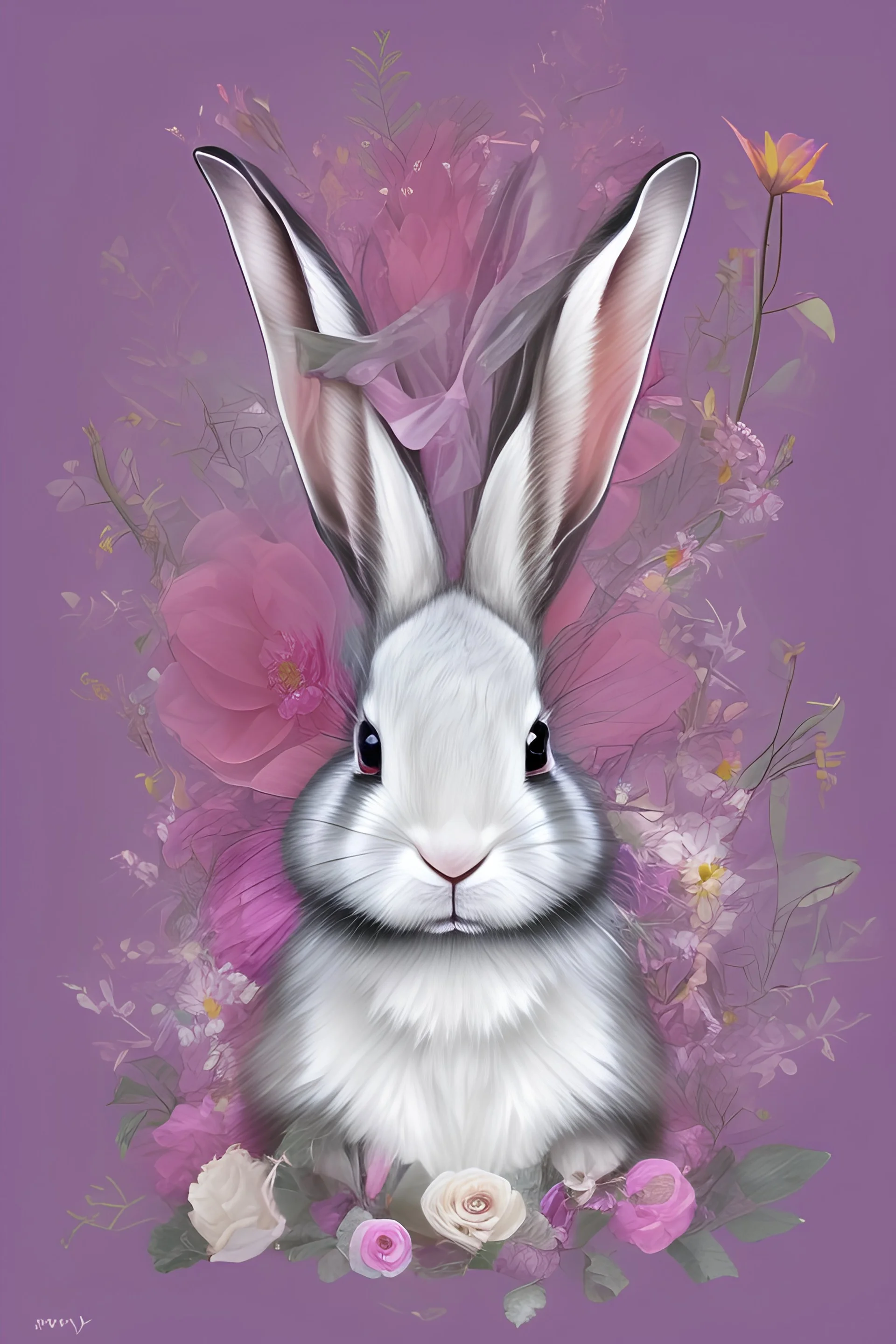 A rabbit with a flower on the background