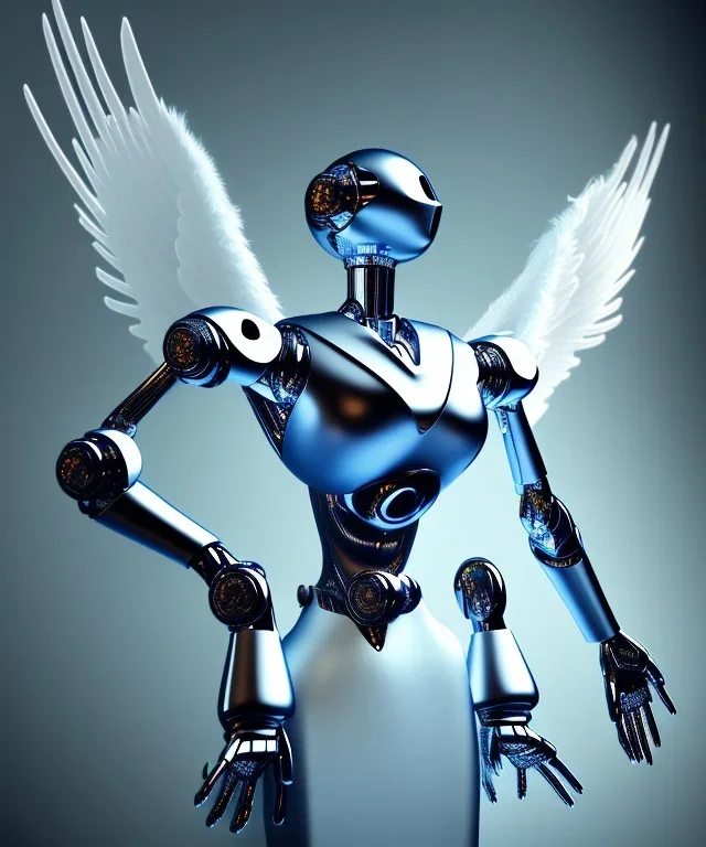 Angel robot, dynamic lighting, hyper realistic