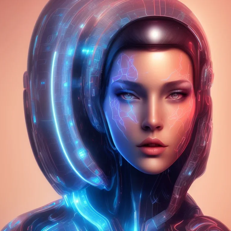 cyber, head, women, portrai, tron