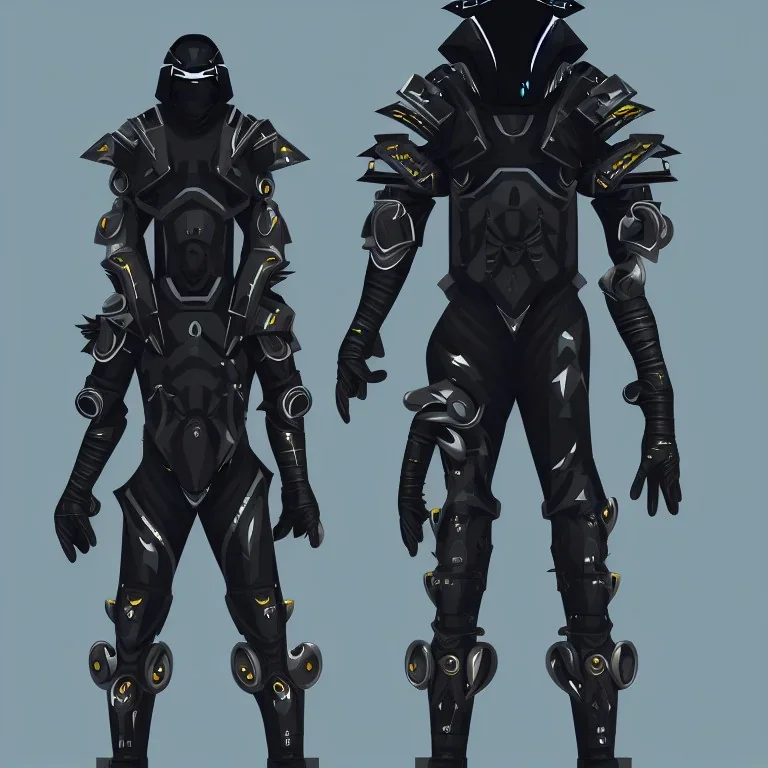 cyber ninja, black metal armor, futuristic suit, imperious, 8k resolution concept art