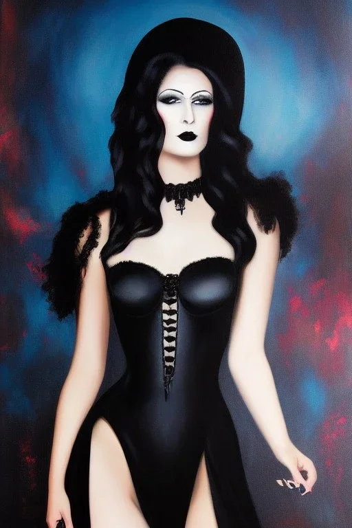 Full body portrait, painting, medium shot lady RomanticGoth