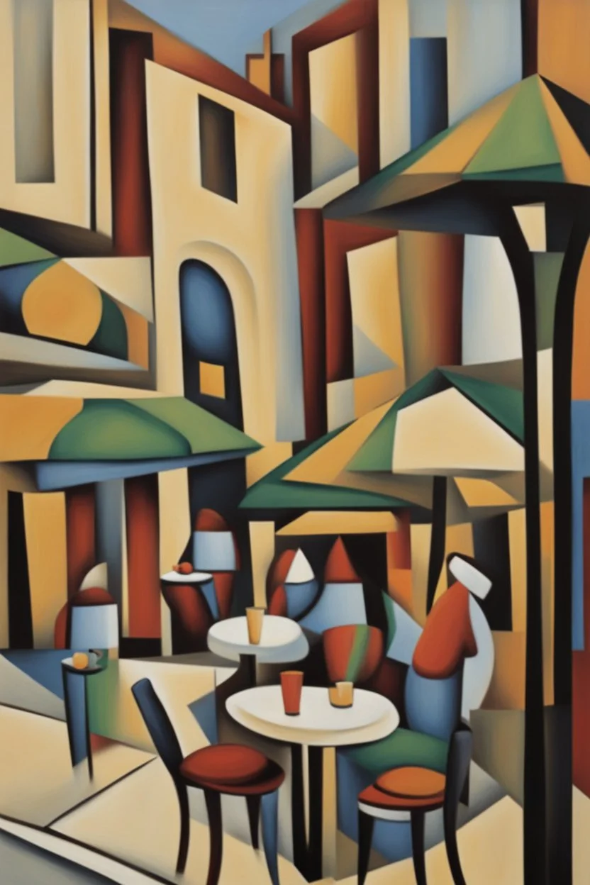 Cubist bistro street scene