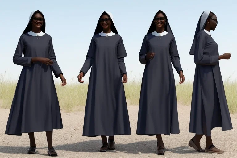 4 suore africane con tunica grigia figura intera sorrisi