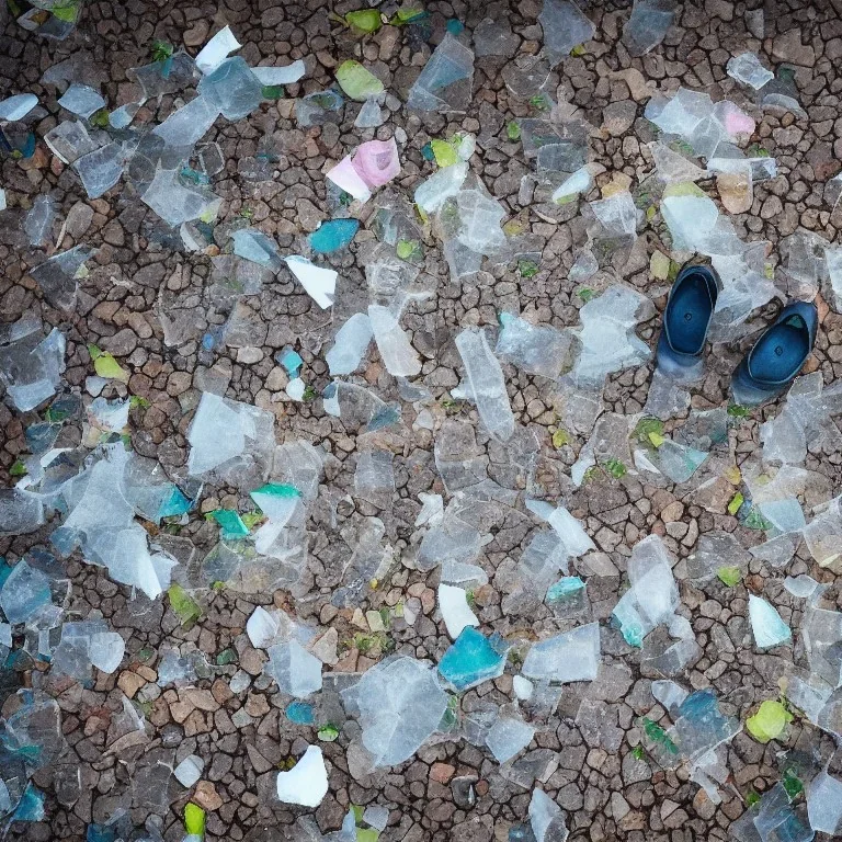 zapatillas y vidrios rotos