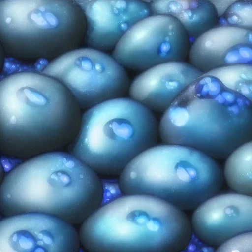 Blue raindrops on a rock, close up view, photo quality, stone marble, ultra realistic, light and shadow and reflections