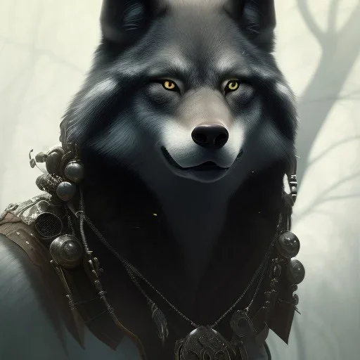 award winning portrait of a male anthropomorphic black wolf long vblack cory loftis, fenghua zhong, ryohei hase, and ruan jia. unreal engine 5, artistic lighting, highly detailed, photorealistic, fantasy