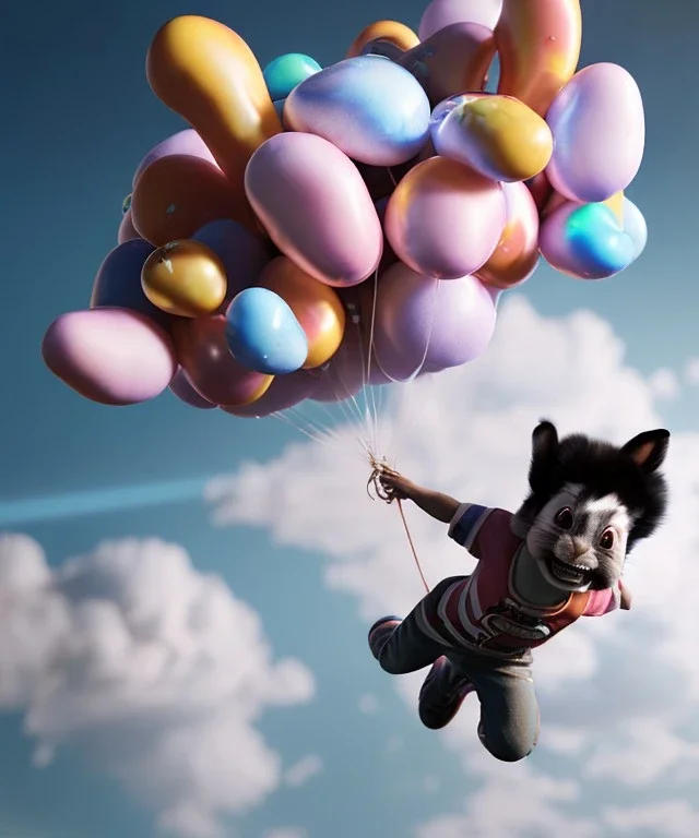 Ultra realistic speed clouds sky scene, wide angle view, childs falling down with many Childs background, rabbit head, circus dress style, feather color, free jumping flying, many trinkets, hair monster, many jelly beans, balls, color smoke, smile, happy, extreme, wind, clouds sea, 20,000 feet altitude, stratosphere, soft color, highly detailed, unreal engine 5, ray tracing, RTX, lumen lighting, ultra detail, volumetric lighting, 3d, finely drawn, high definition, high resolution.