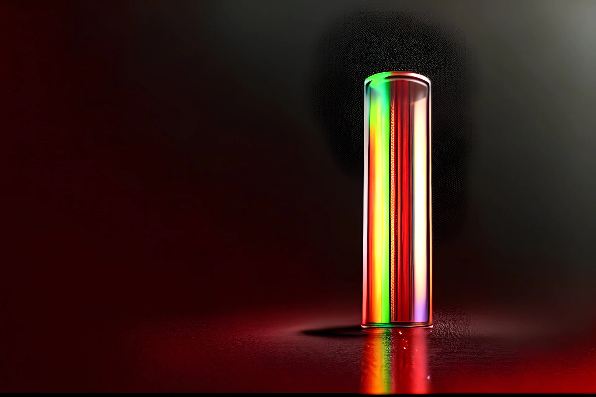 transparent tube coiled around a cylinder with colorful liquid droplets inside on a black background