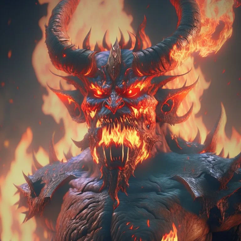 giant fire demon lord, unreal engine 5, 8k resolution, photorealistic, ultra detailed