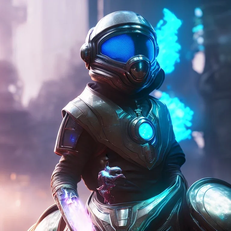 Medium shot Epic Character design, strong Alien Male galaxy void soldier wearing metal armor with glow, mist, photorealistic, octane render, unreal engine 5 style, ultra detailed, volumetric lighting, Dark Alien planet, wearing helmet with mask