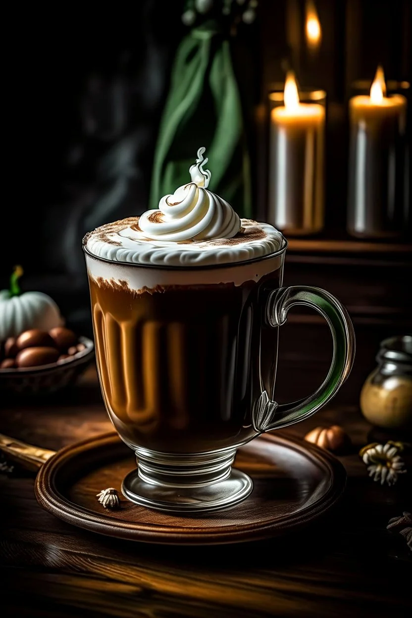 A cozy pub on a rainy day, a steaming mug of Irish coffee in hand. The rich, creamy foam swirls with hints of nutmeg and cinnamon, inviting you to take a sip and warm your soul,Without background