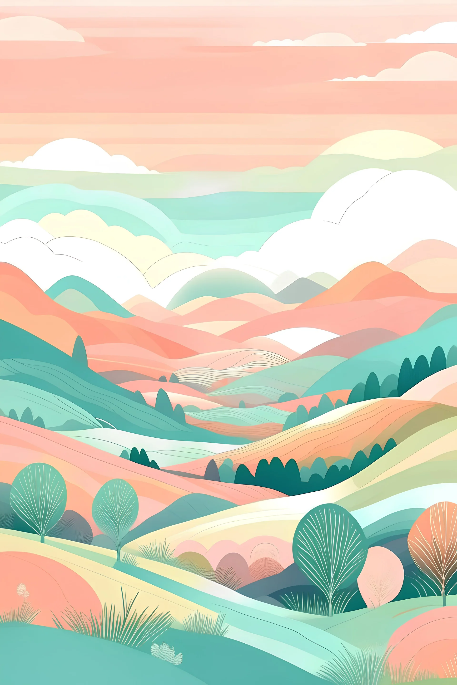 Illustration of landscape pastel colours