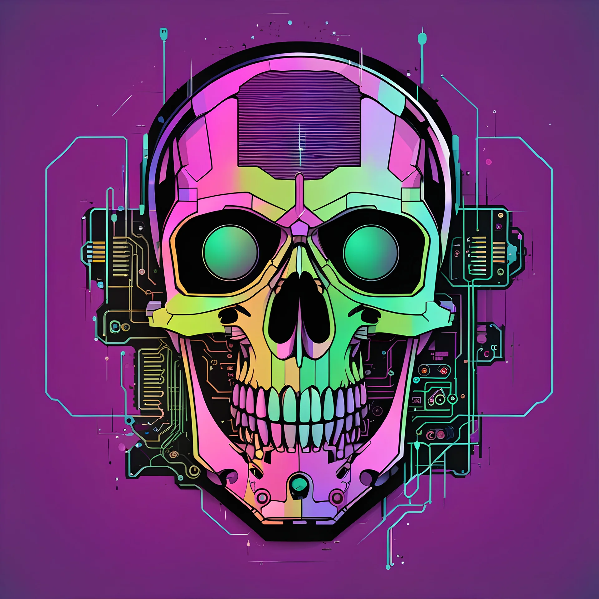 FLAT VECTOR LAYERED IMAGE OF CYBERNETIC SKULL PARTS IN A SCHEMATIC