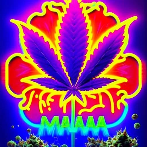 Marijuana, splash color, bright colors, neon, Psychedelic, detail, 8k, bright light, surreal