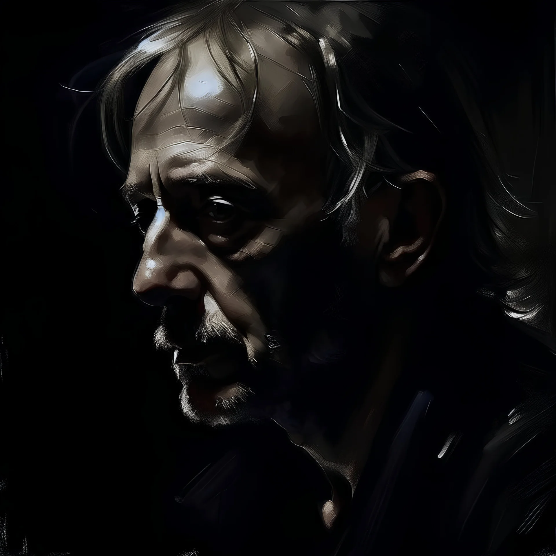 oil painting. man , dark,