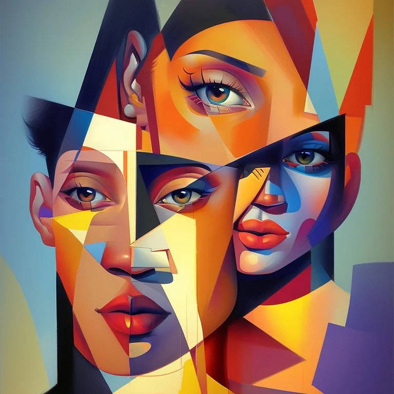 a painting of a man and a woman, a cubist painting by Keith Mallett, cg society, figurative art, cubism, fauvism, art