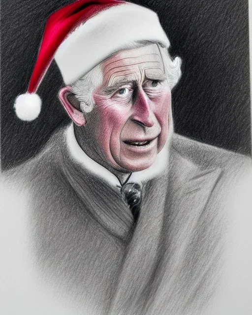 Prince Charles as Santa Claus pencil and charcoal sketch Christmas portrait