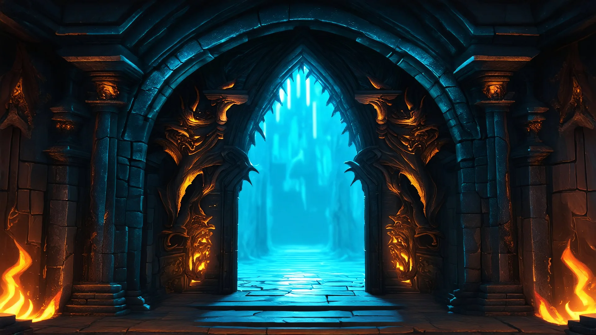 cinematic fantasy evil stone temple room portal