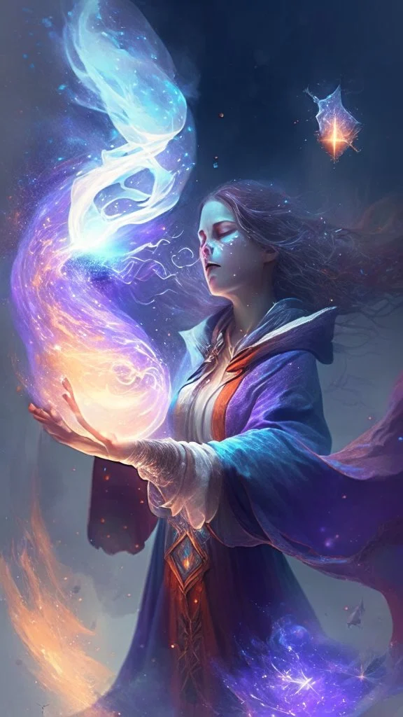 female mage absorbing magic from air