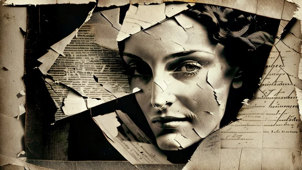 old photograph, torn edges, beautiful woman,