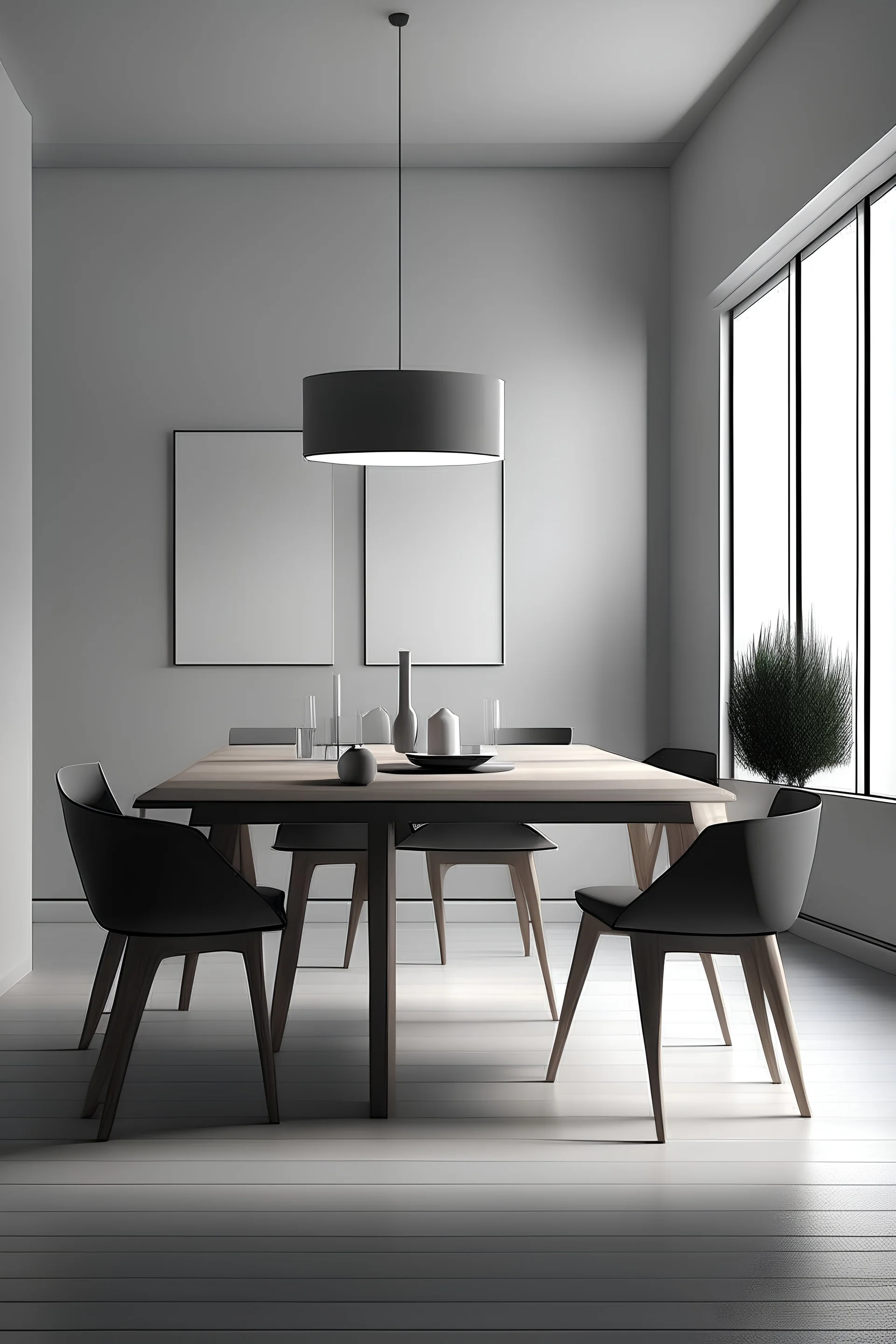 hyper realistic picture of a minimal dining room with modern forniture