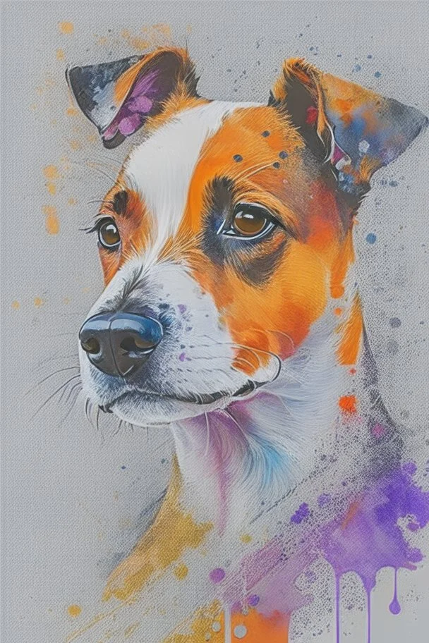 Abstract wet watercolour, portrait of a jack russell