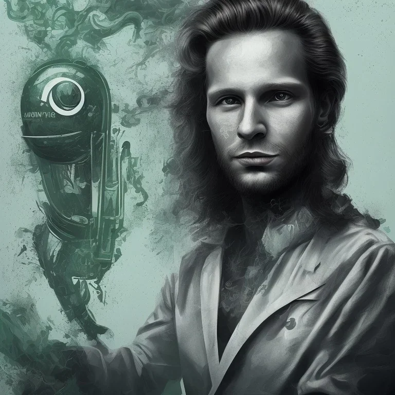 Portrait of matti nykänen as a hero working at Spotify office