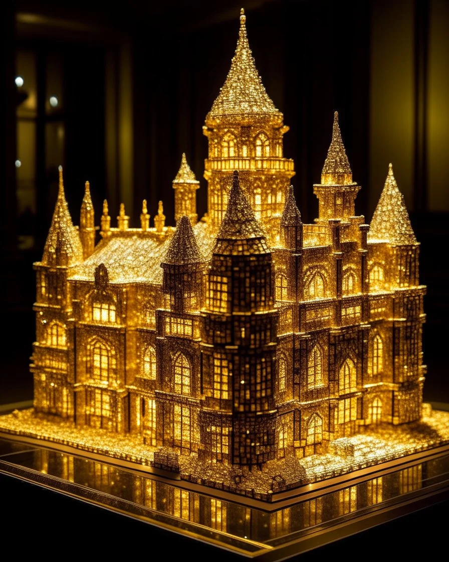 A gold glowing casino themed castle designed in ancient Roman mosaics