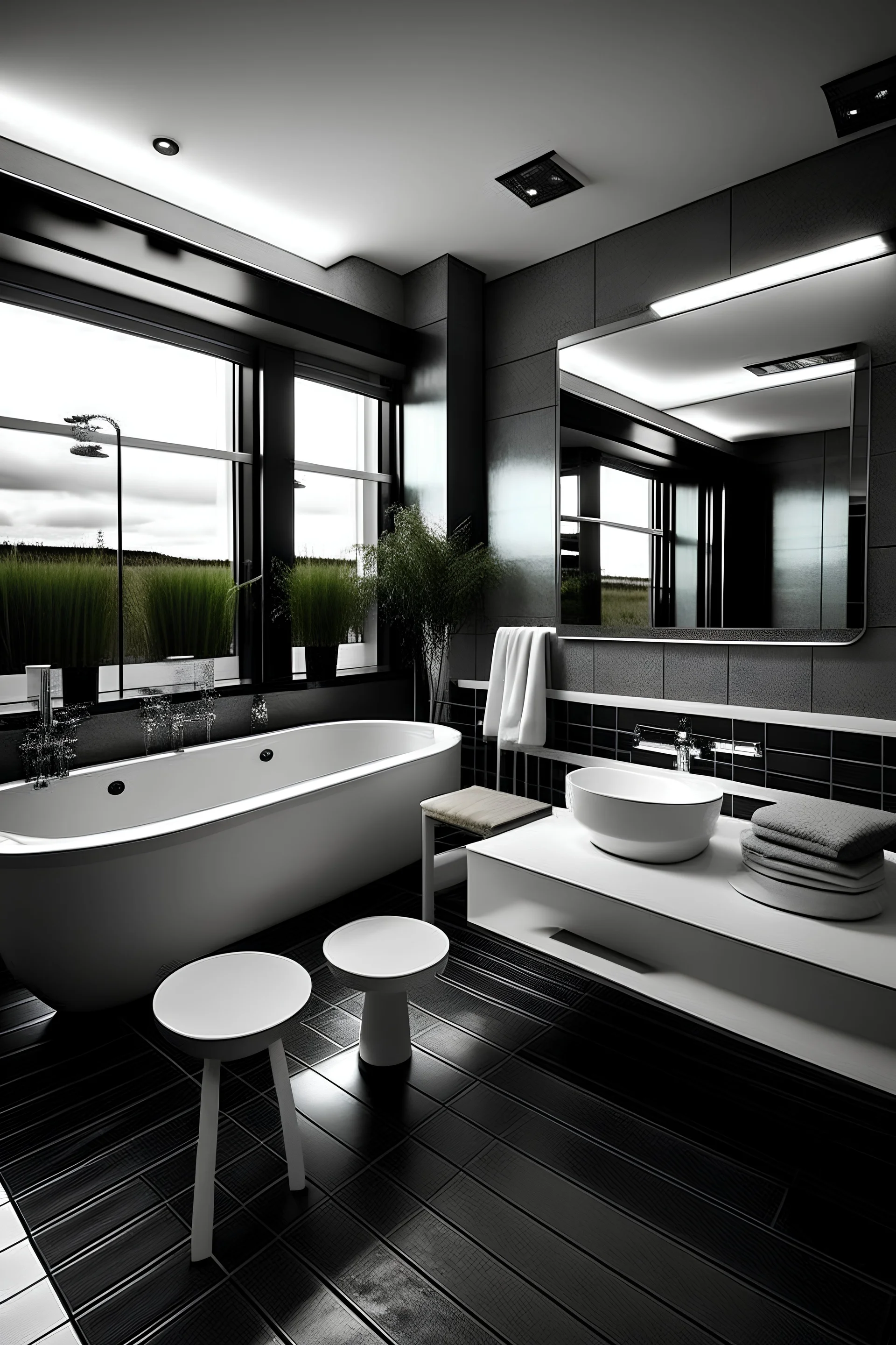 bath room modern in white color and black