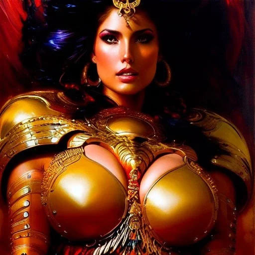 Drawing of beautiful face,'beautiful,Busty fit PoweGirl',intense stare, ancient skintight armor, balanciaga fashion clothe painting by gaston bussiere, greg rutkowski, yoji shinkawa, yoshitaka amano, tsutomu nihei, donato giancola, tim hildebrandt, Oil on canvas, cinematic composition, extreme detail,fit full head inside picture,16k