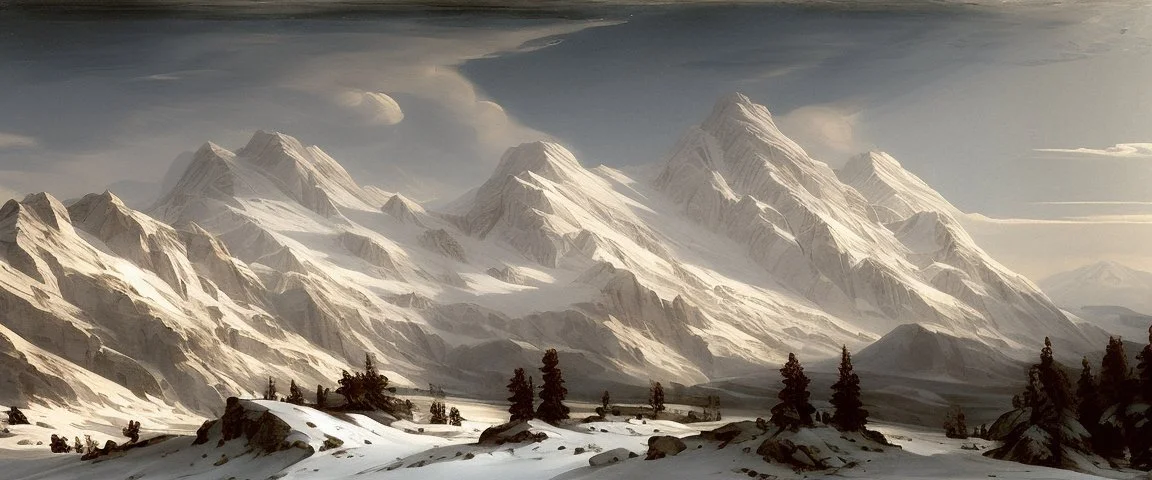 mountain range in the snow by Andrea del sarto