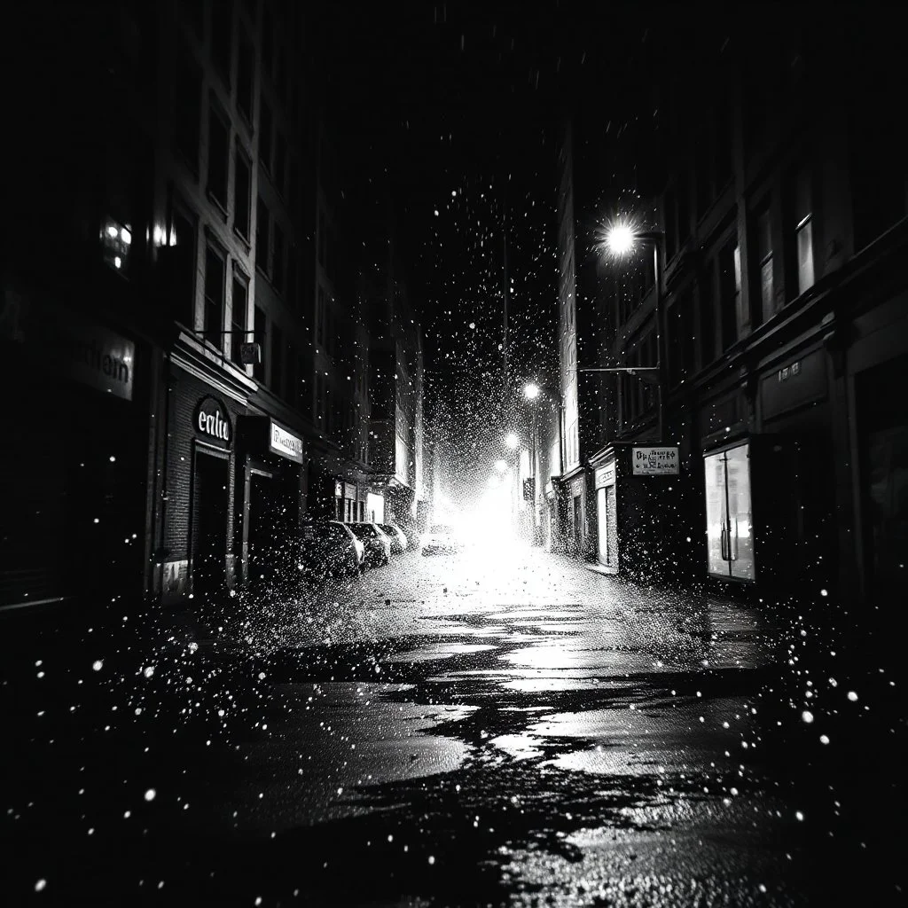 dirty back streetsbright abstract particles waves length sonic capacity black and white cube