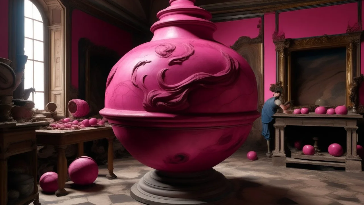 A magenta bomb workshop designed in ancient Greek pottery painted by Michelangelo di Lodovico Buonarroti Simoni