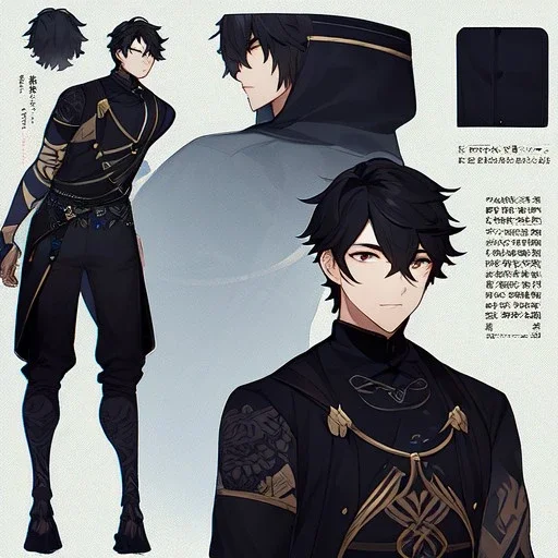 Character sheet, male, black hair, tattoos