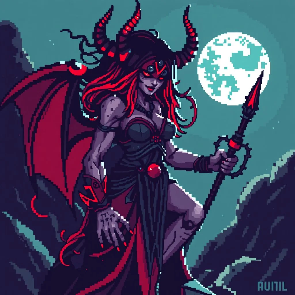 16 bit pixelart of demonic woman